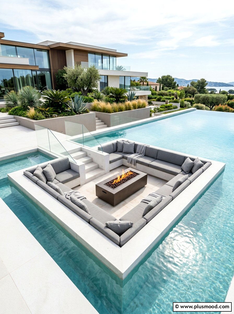 Sunken Pool Lounge - 25 pool landscaping ideas modern style