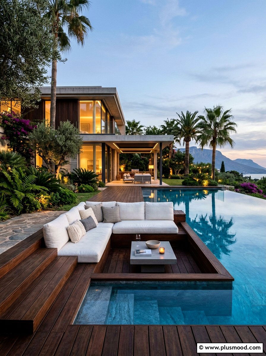 Sunken Pool Lounge - 25 pool landscaping ideas for endless pools