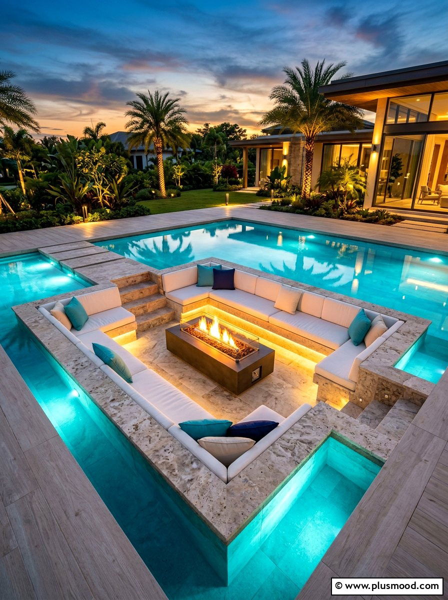 Sunken Poolside Lounge - 25 summer outdoor lounge party ideas