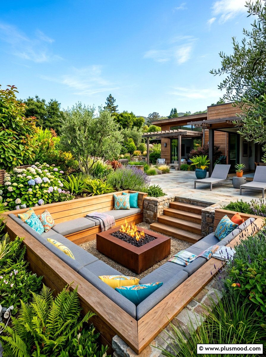 Sunken Seating Area - 25 summer boho patio decor ideas