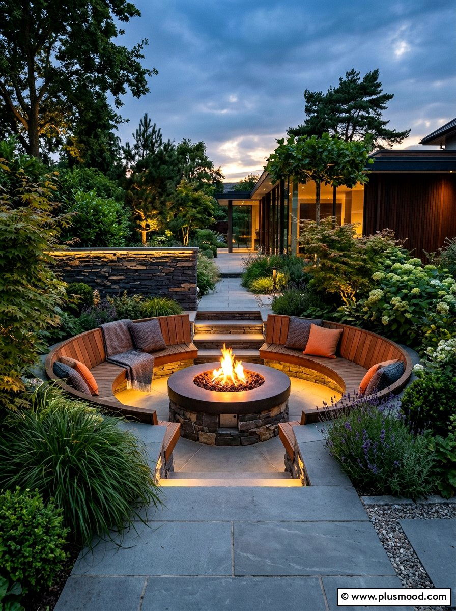 Sunken Seating Area Fire Table - 25 small backyard ideas with fire table