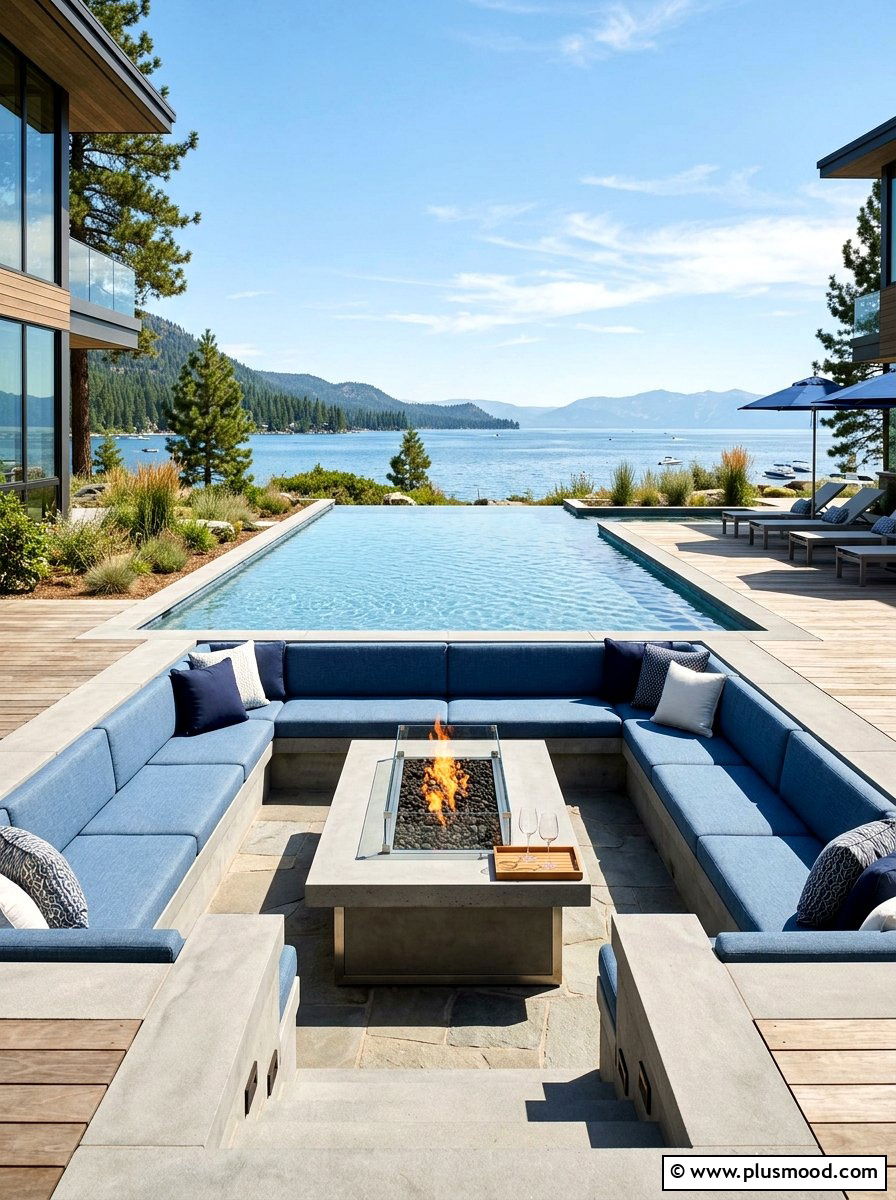 Sunken Seating For Lakefront Pool - 25 pool landscaping ideas for lakefront homes