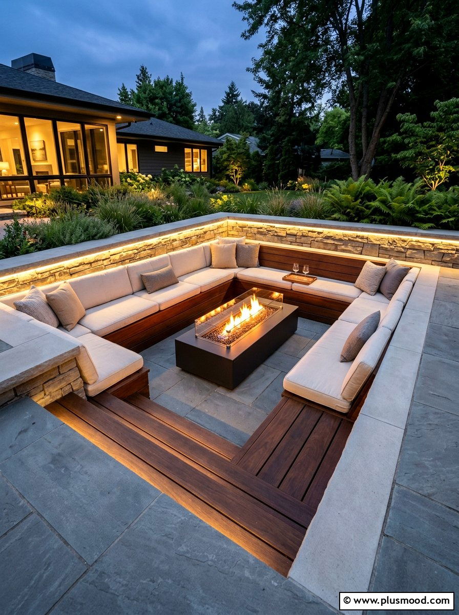 Sunken Seating - 25 summer backyard modern ideas