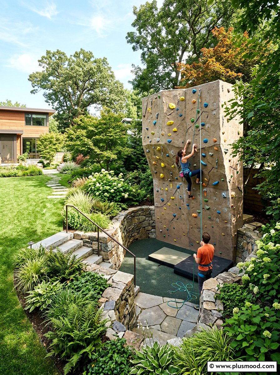 Sunken backyard climbing wall - 25 small backyard ideas with climbing wall