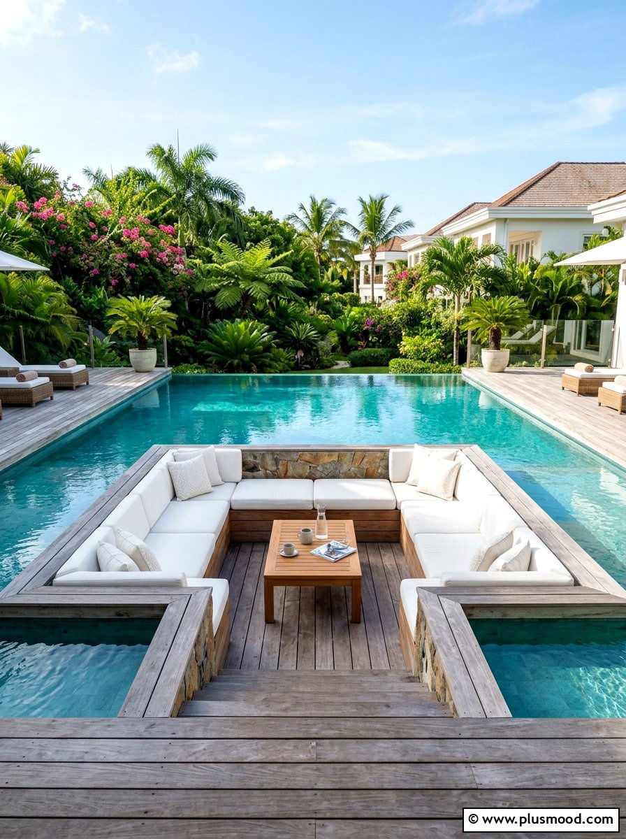 Sunken pool lounge - 25 pool landscaping ideas for small backyards