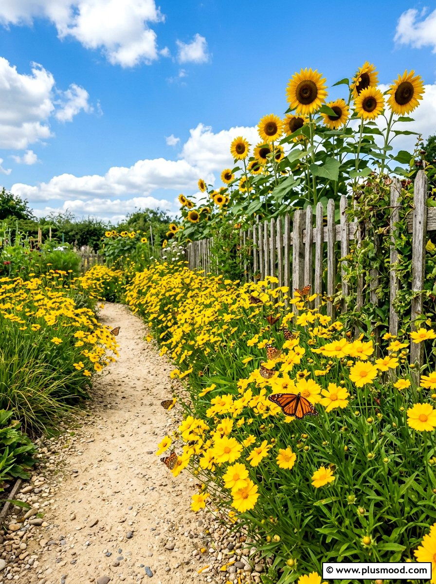Sunny Coreopsis Flower Border - 25 summer path border planting ideas