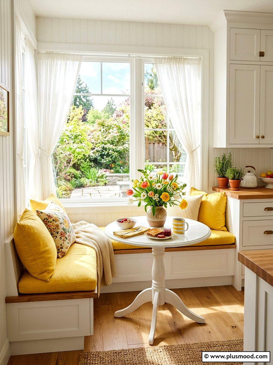 Sunny Kitchen Breakfast Nook - 25 summer kitchen decor ideas on a budget