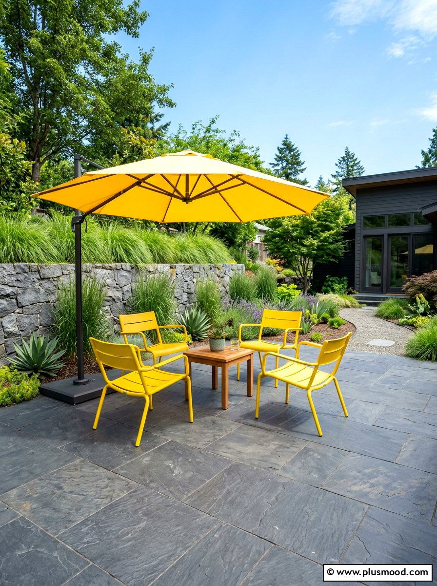 Sunny Yellow And Slate Patio - 25 small backyard ideas with color scheme