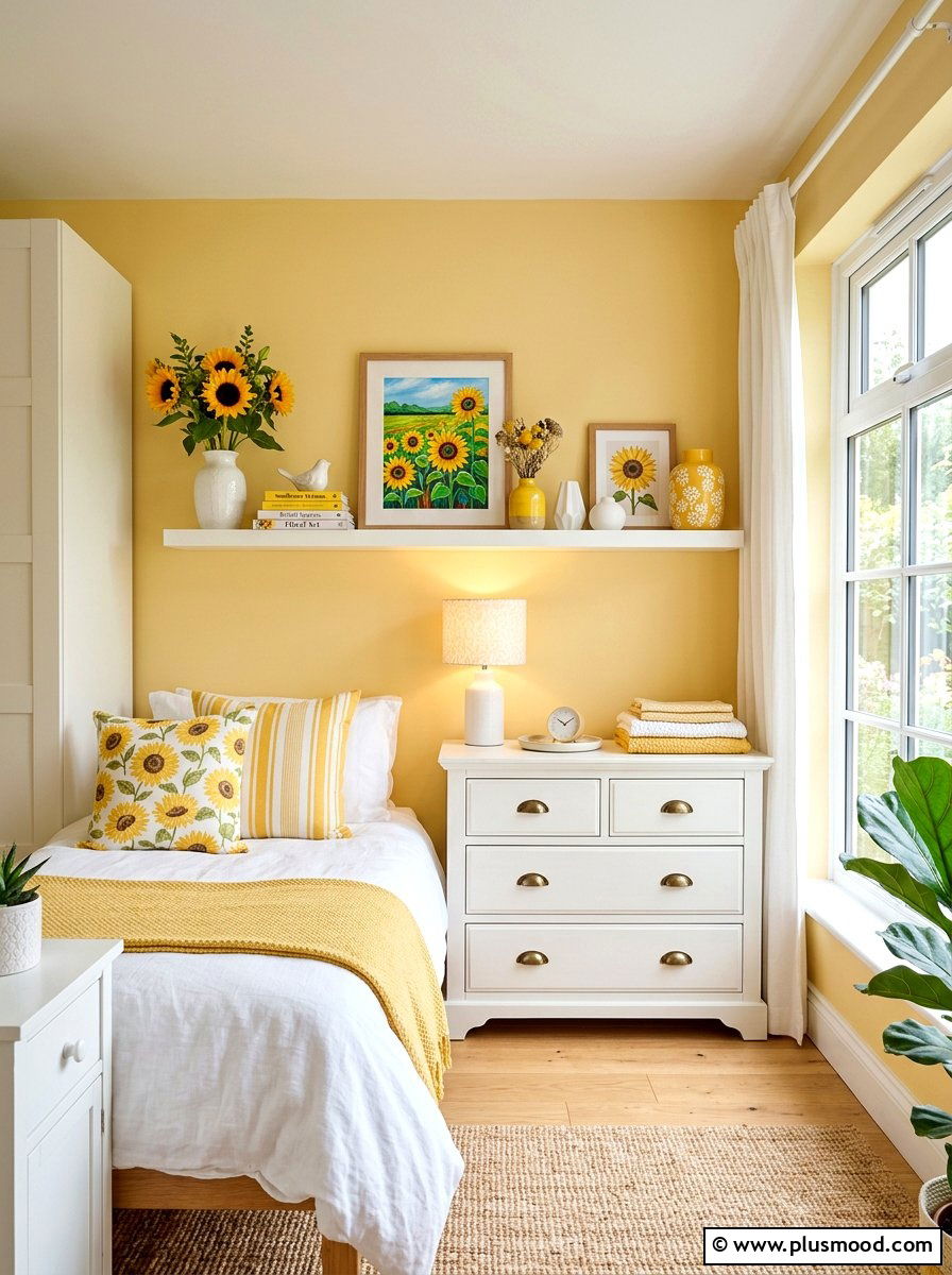 Sunny Yellow Bedroom Shelf - 25 summer bedroom shelf decor ideas