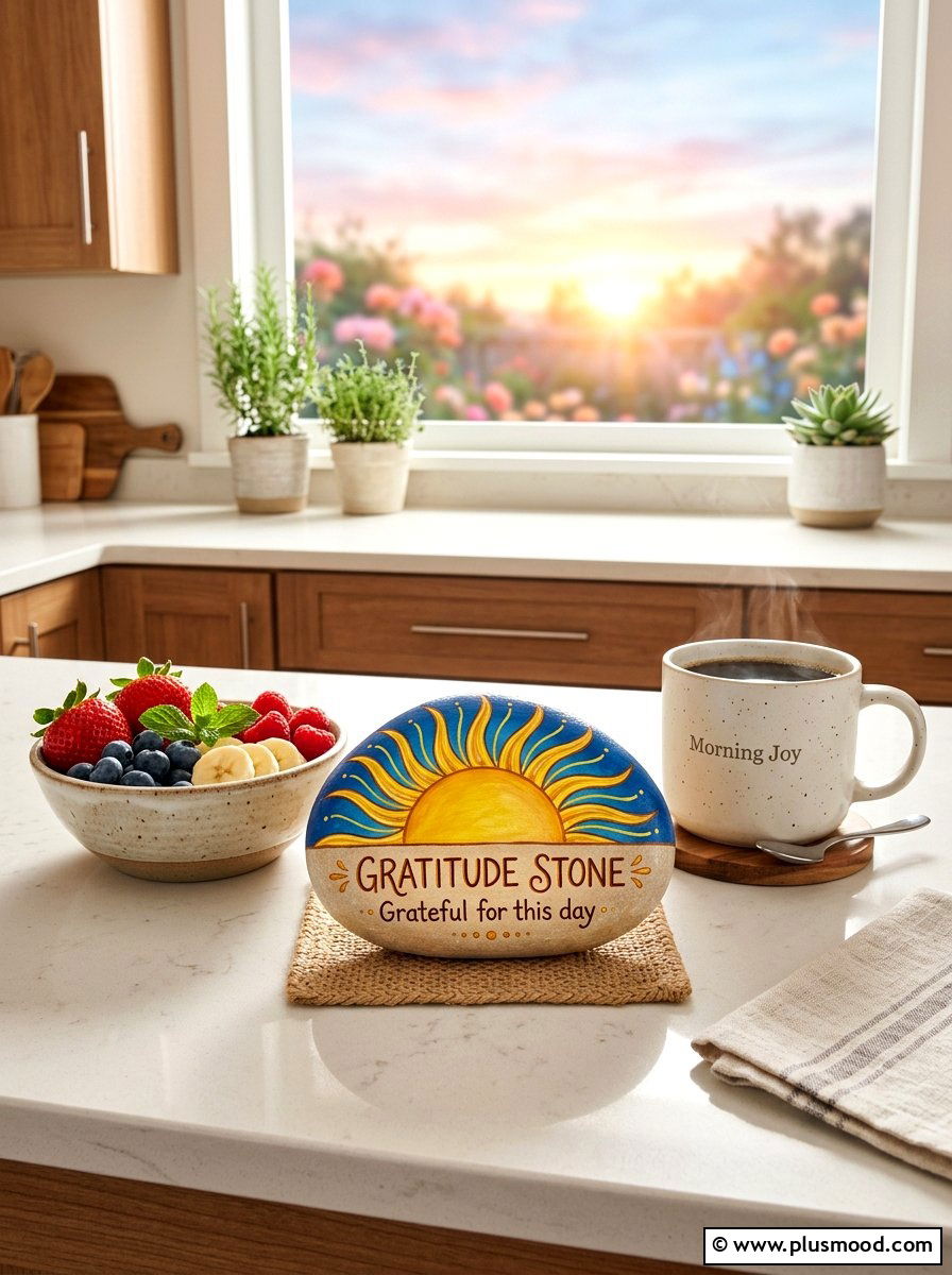 Sunrise Gratitude Stone - 25 painted rock ideas for mindfulness