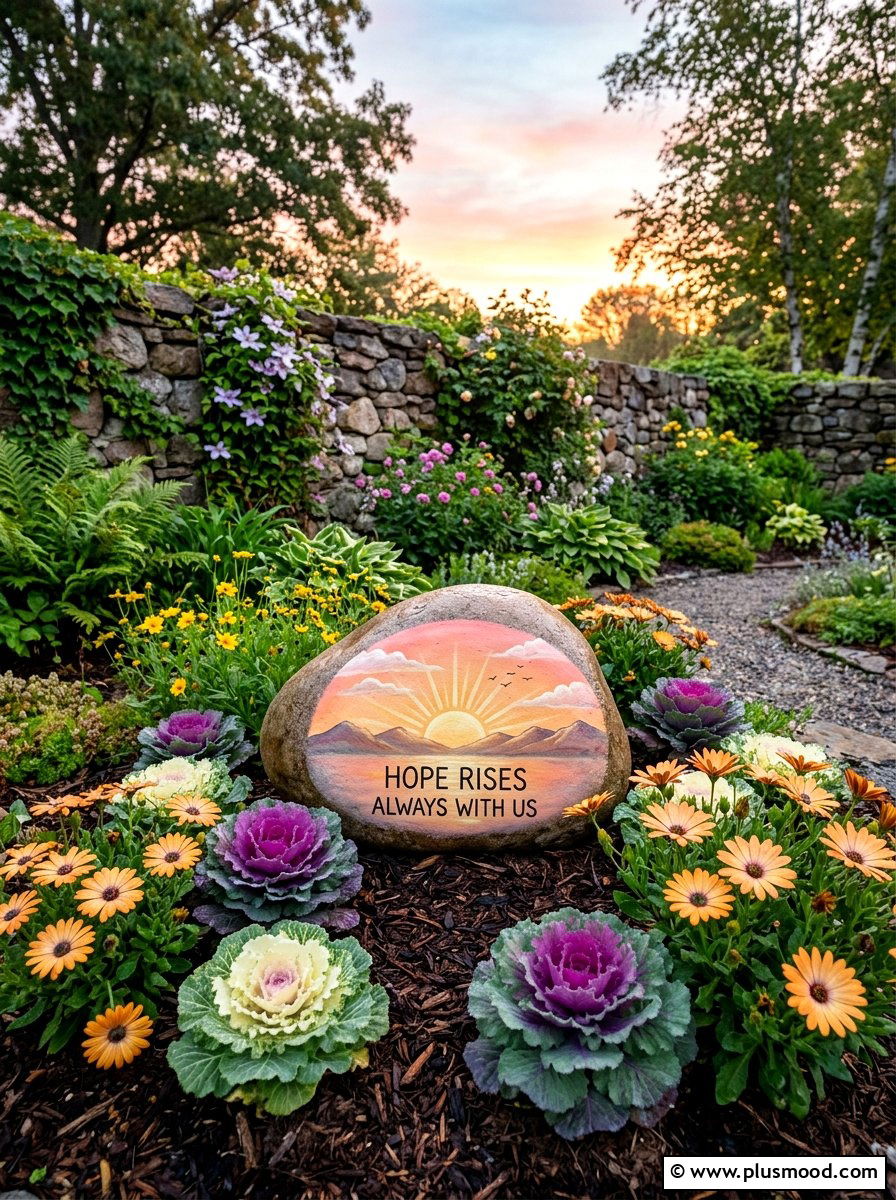 Sunrise Painted Rock - 25 painted rock ideas for memorial garden