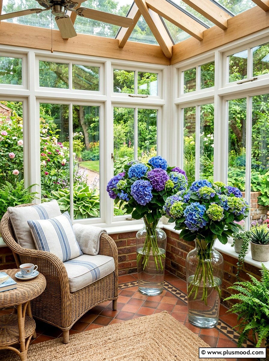 Sunroom Corner Hydrangea - 25 late summer hydrangea decor ideas