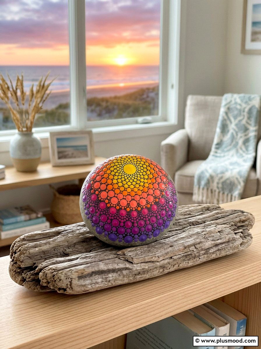 Sunset Dot Stone - 25 painted rock ideas with dot painting