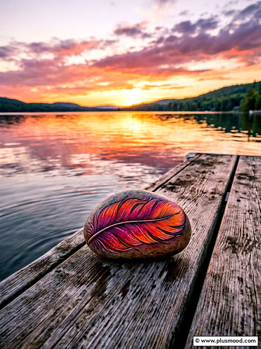 Sunset Feather - 25 painted rock ideas with feather design