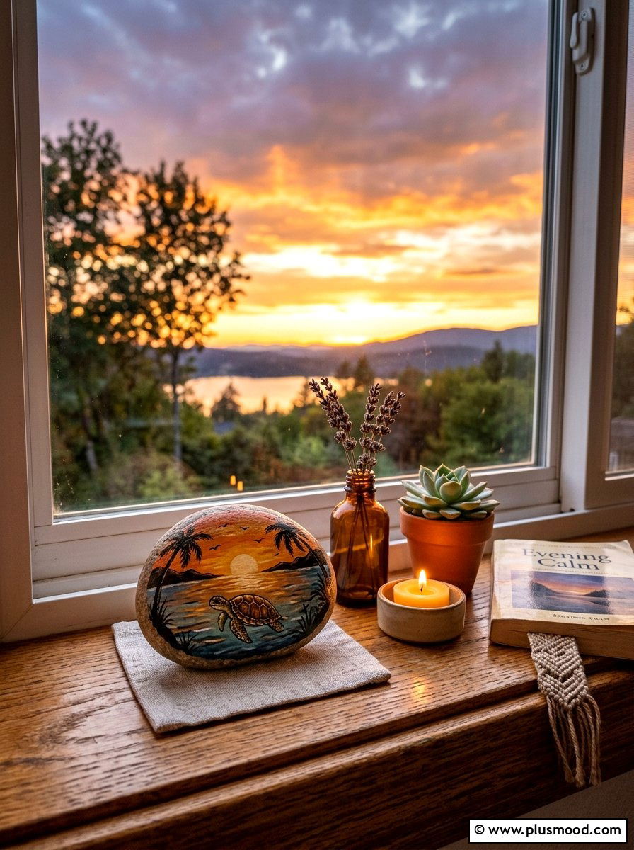 Sunset Turtle Rock Painting - 25 painted rock ideas with turtle art