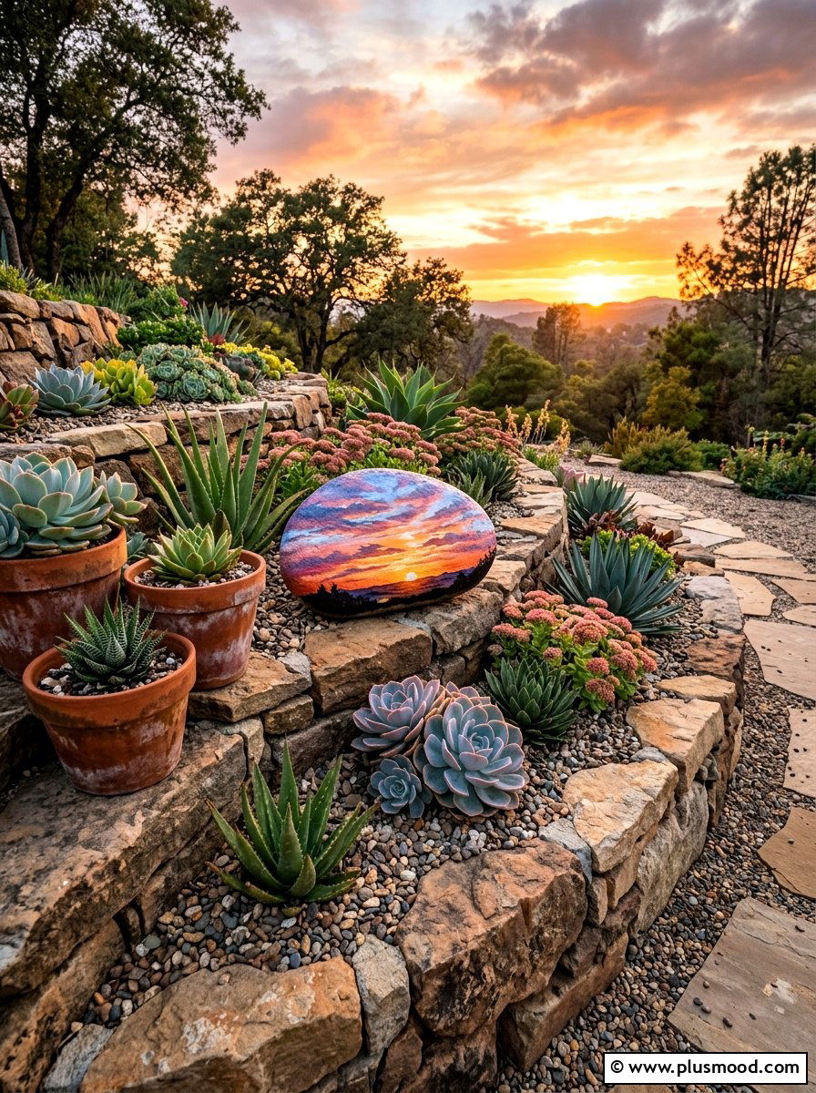 Sunset gradient painted stone - 25 painted rock ideas with ombre design