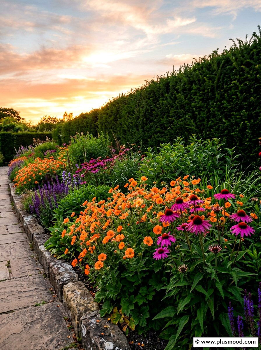 Sunset orange and magenta border - 25 summer color scheme landscaping ideas