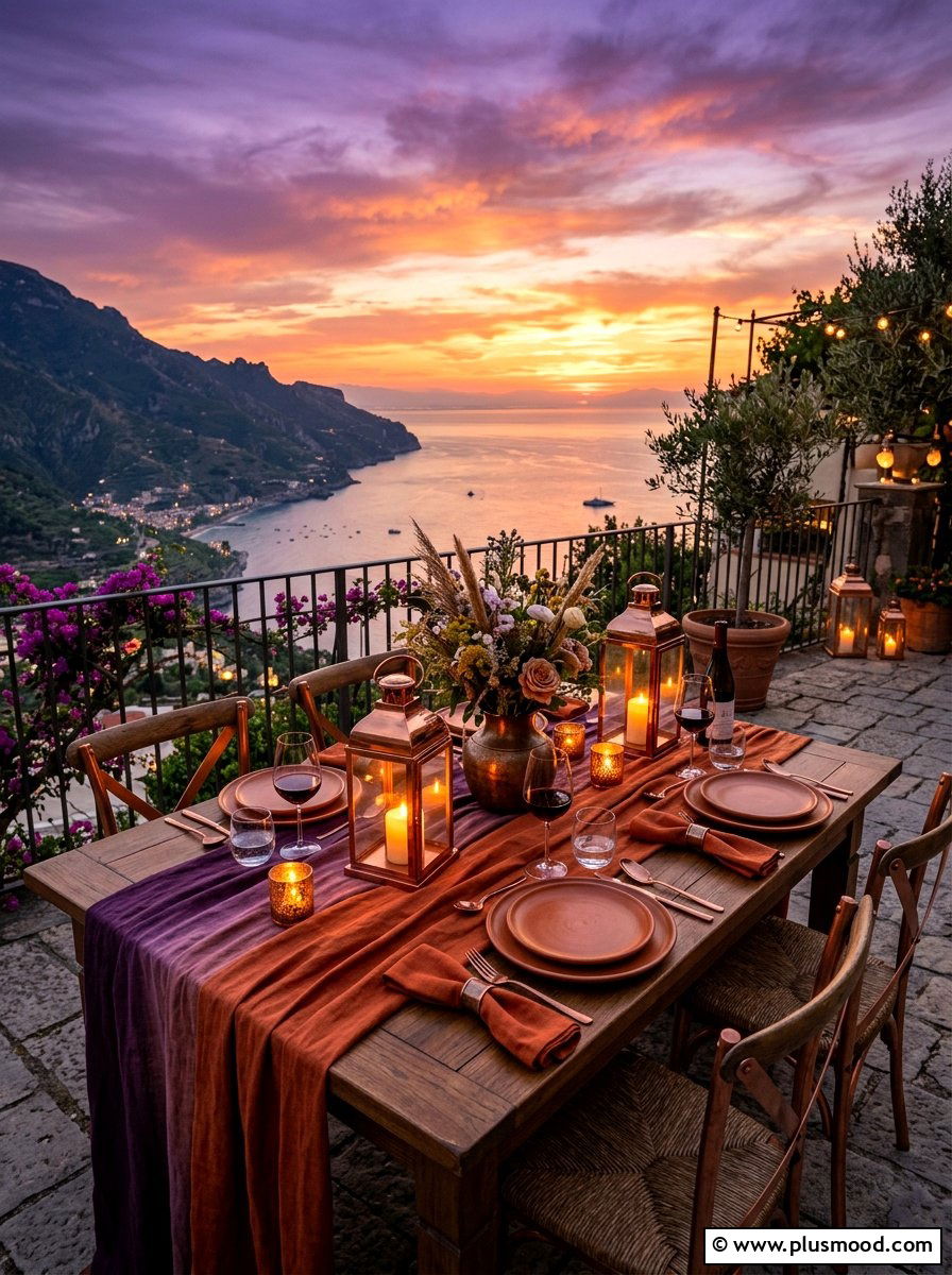 Sunset terrace dinner table - 25 summer dinner party table ideas