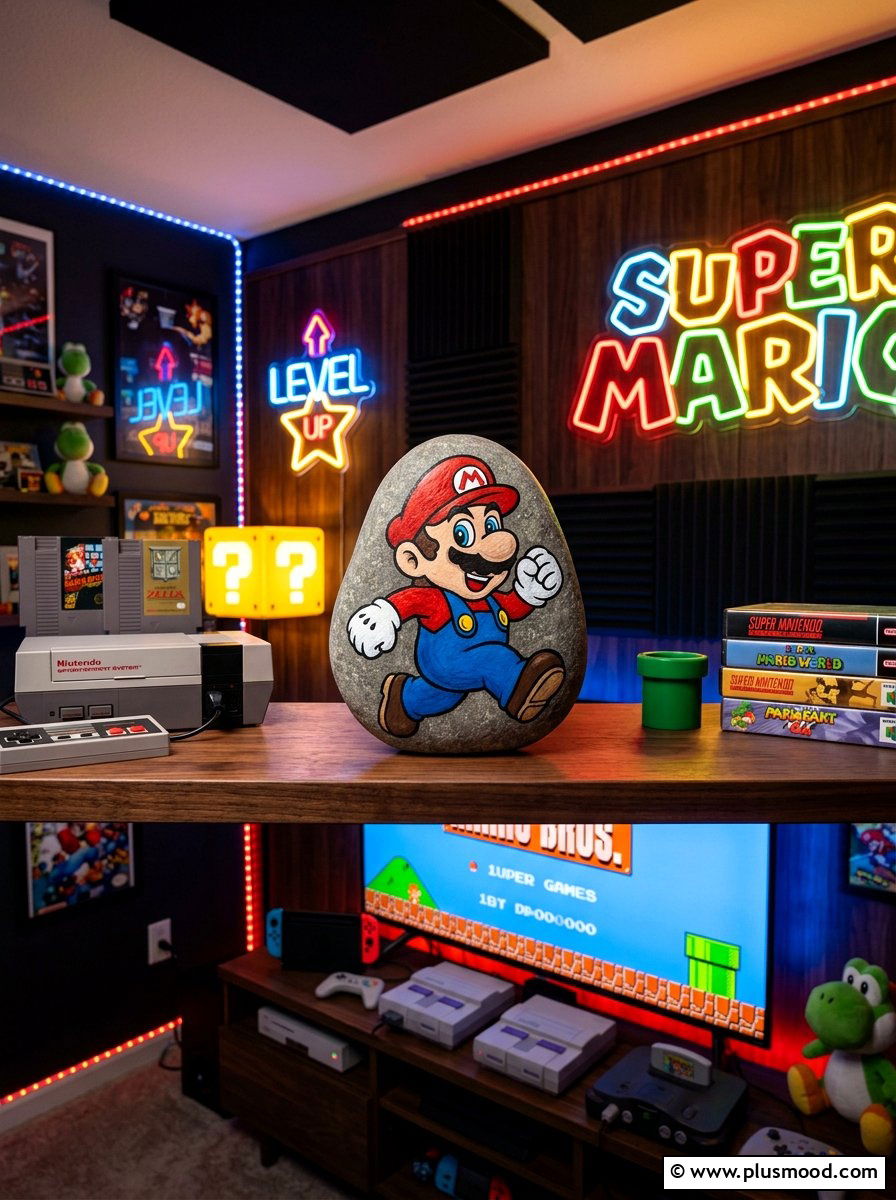 Super Mario Character Rock - 25 painted rock ideas with cartoon characters