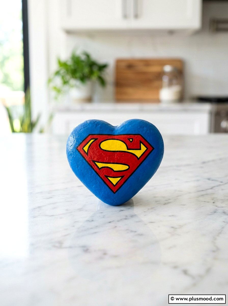 Superman Emblem - 25 painted rock ideas with superhero theme