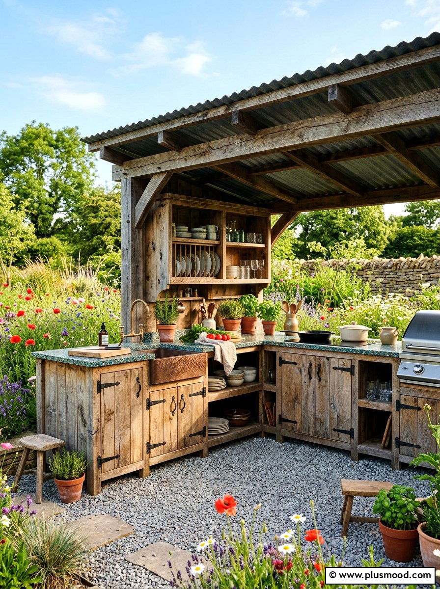 Sustainable Reclaimed Wood Kitchen - 25 summer backyard outdoor kitchen ideas