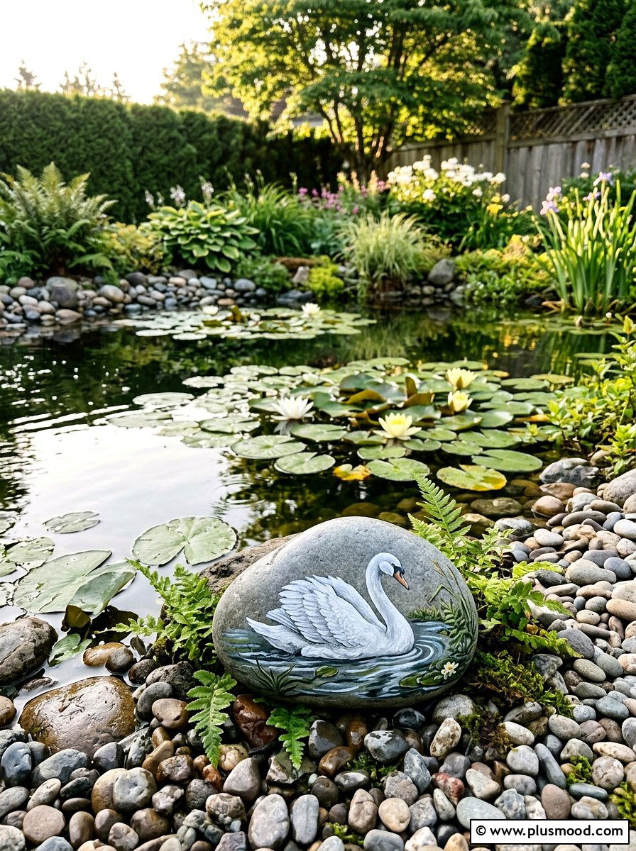 Swan Painted Rock - 25 painted rock ideas with birds