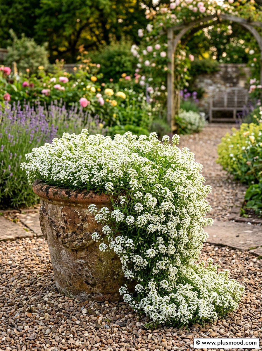 Sweet Alyssum Edging Container - 25 summer container garden ideas