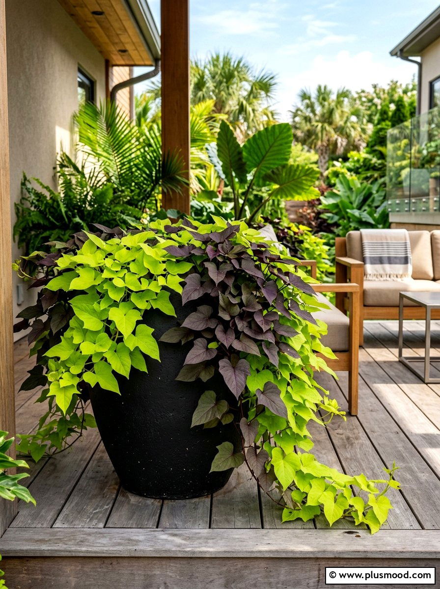 Sweet Potato Vine Foliage Pot - 25 summer container ideas for front door