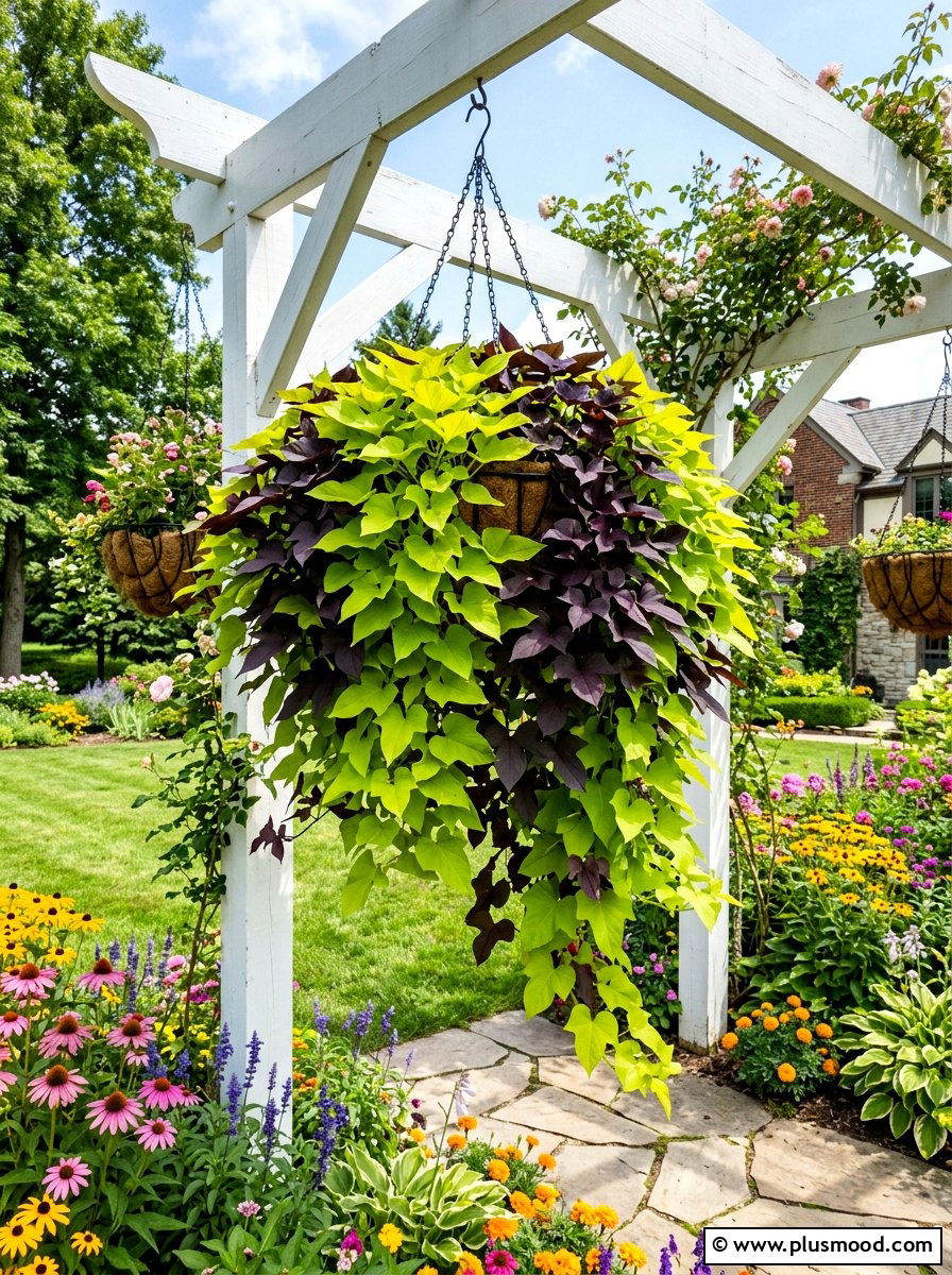 Sweet Potato Vine Trailer - 25 summer tropical planter ideas