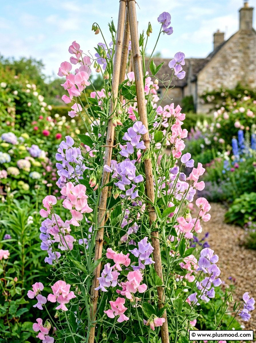 Sweet pea vertical trellis - 25 summer balcony flower ideas