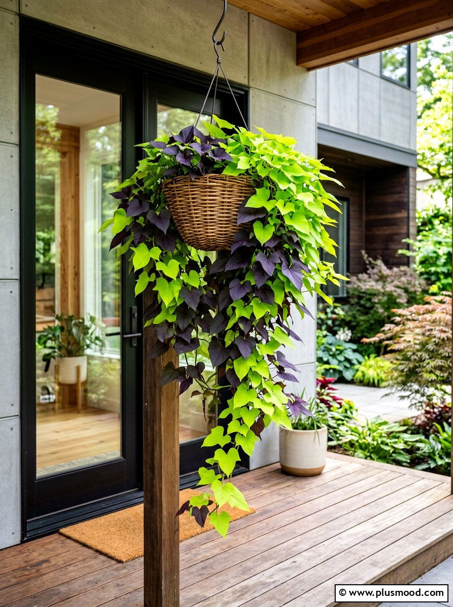 Sweet potato vine basket - 25 summer hanging basket ideas for front porch
