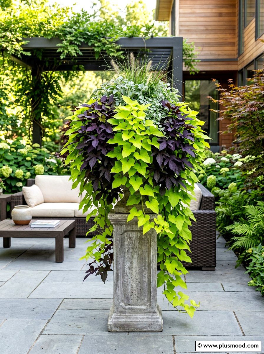 Sweet potato vine summer planter - 25 beautiful summer planter ideas