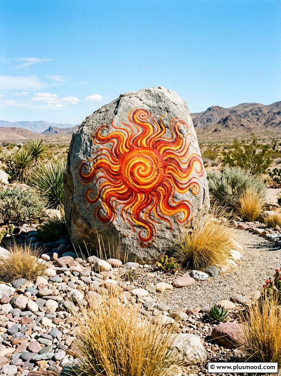 Swirled sun energy - 25 painted rock ideas with sun design