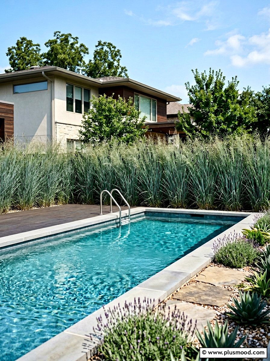 Switchgrass tall pool screen - 25 pool landscaping ideas with ornamental grasses