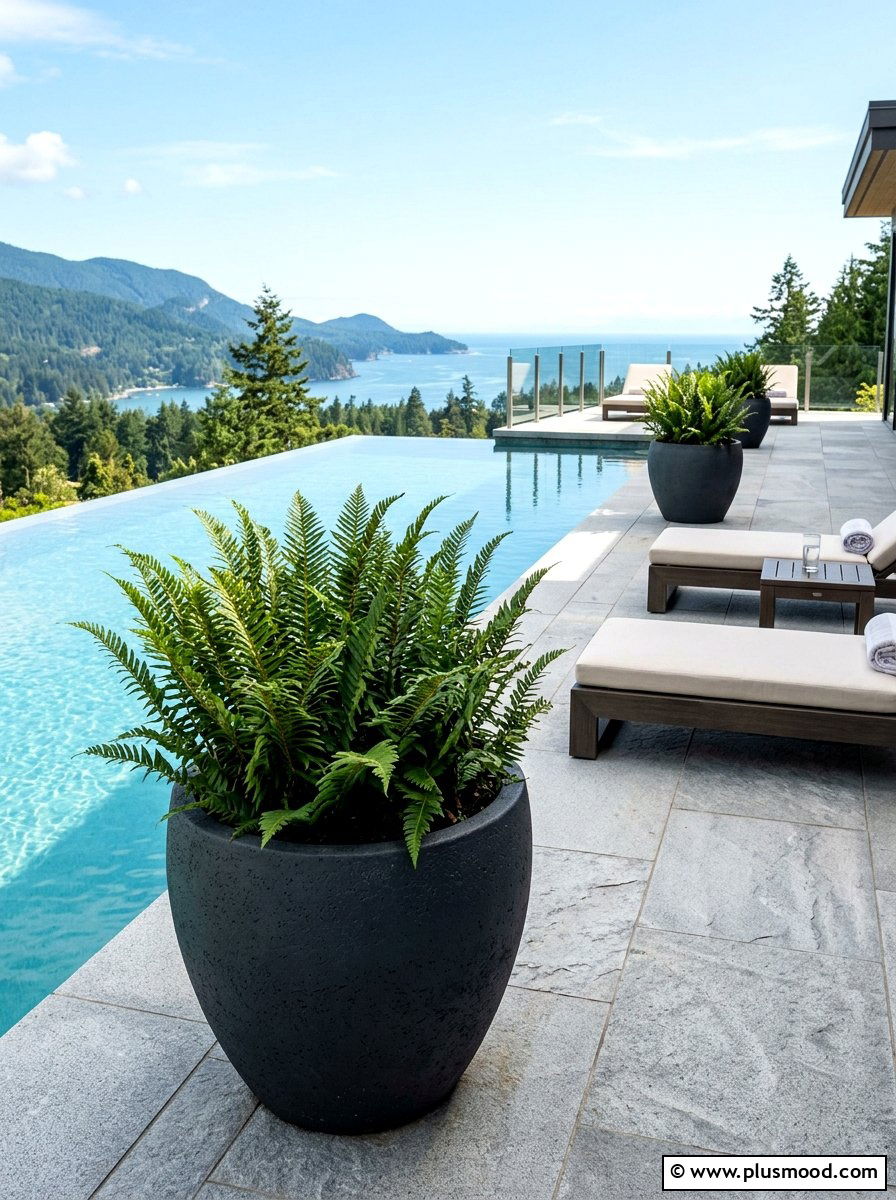 Sword fern poolside pots - 25 pool landscaping ideas with ferns
