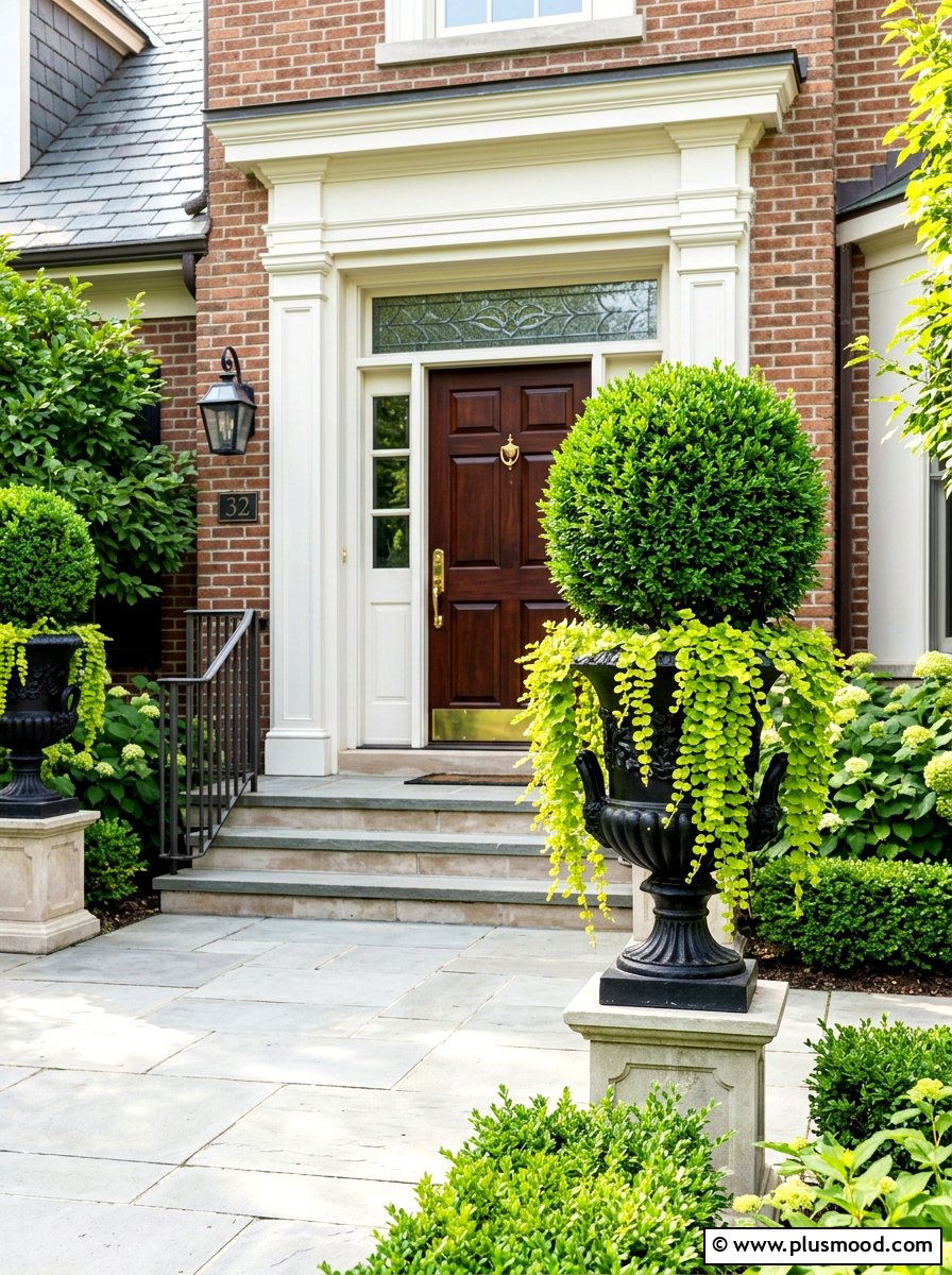 Symmetrical Boxwood And Creeping Jenny - 25 summer mixed container ideas