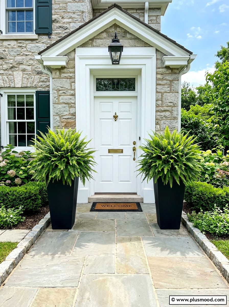 Symmetrical Fern Entryway Design - 25 summer potted fern ideas for porch