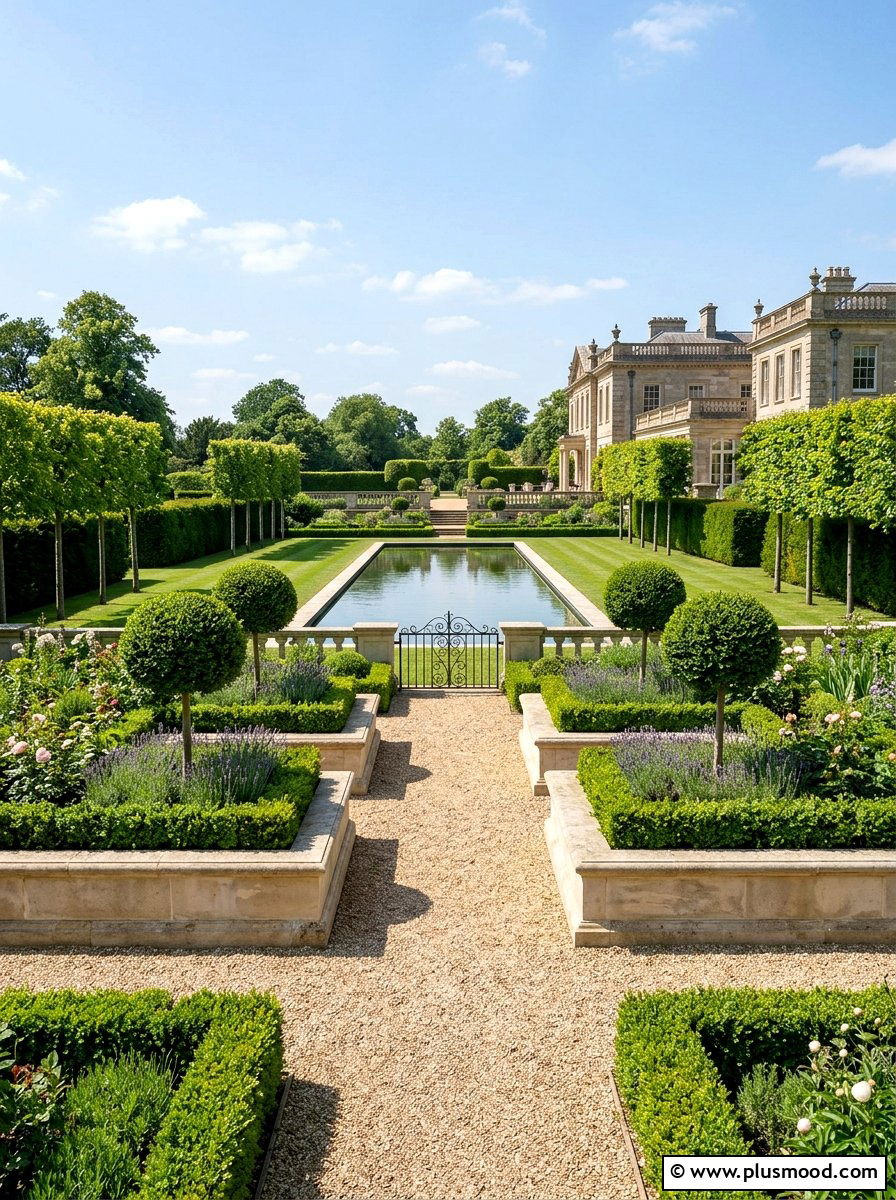 Symmetrical Formal Garden - 25 pool landscaping ideas with raised garden beds