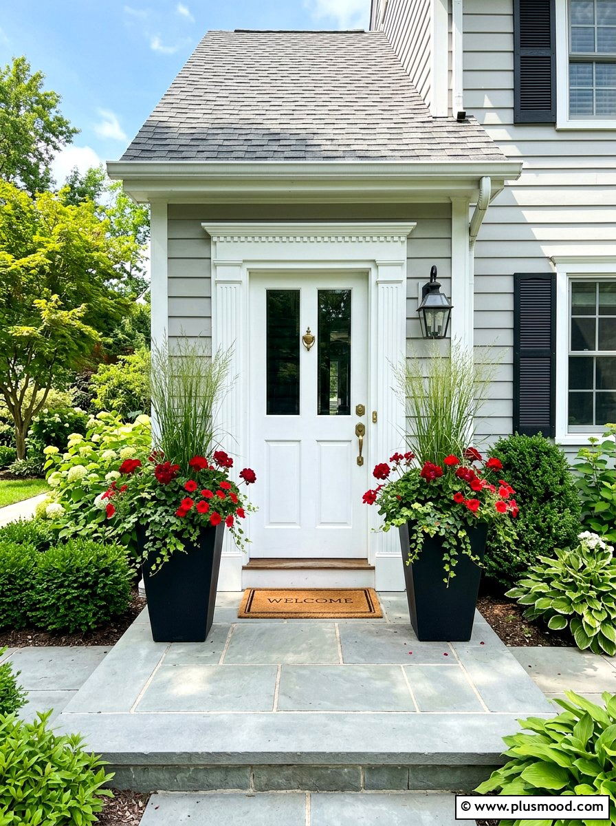 Symmetrical Porch Planters - 25 summer front porch curb appeal ideas
