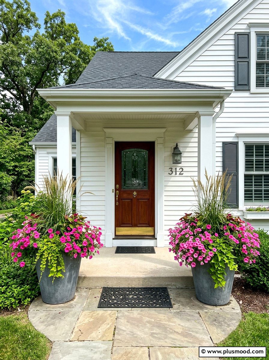 Symmetrical Porch Planters - 25 summer entryway curb appeal ideas