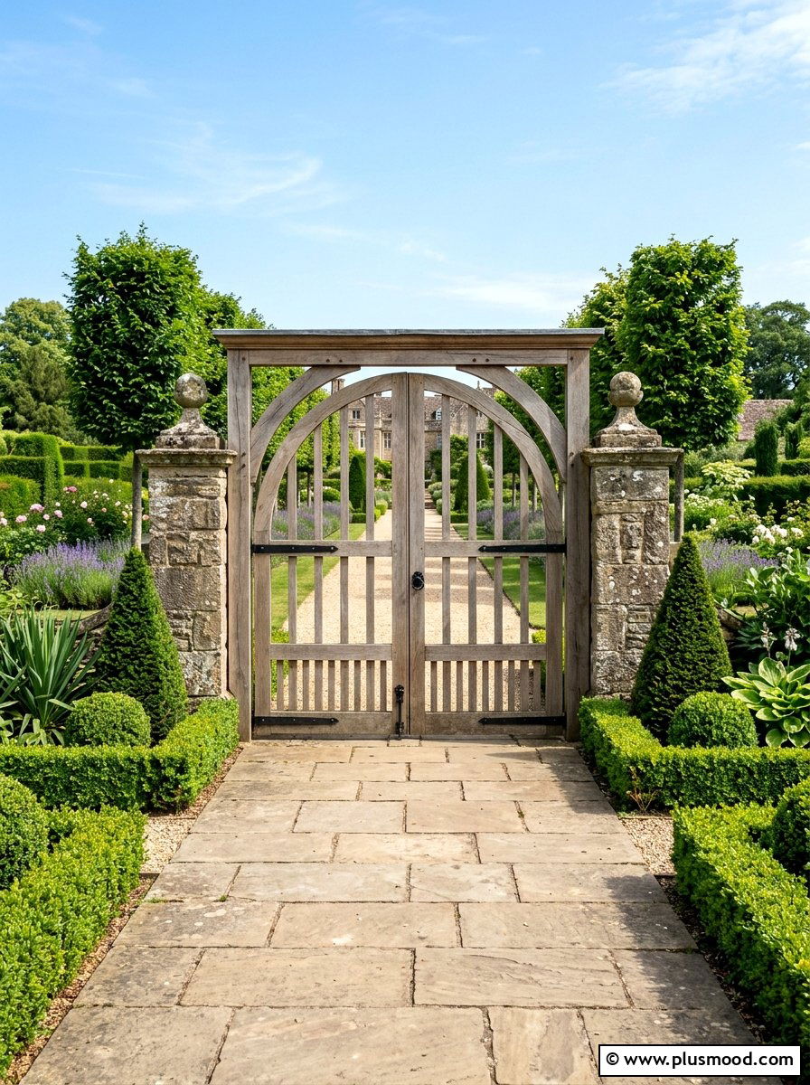 Symmetrical Twin Wooden Garden Gates - 25 outdoor garden decor ideas with wooden gate