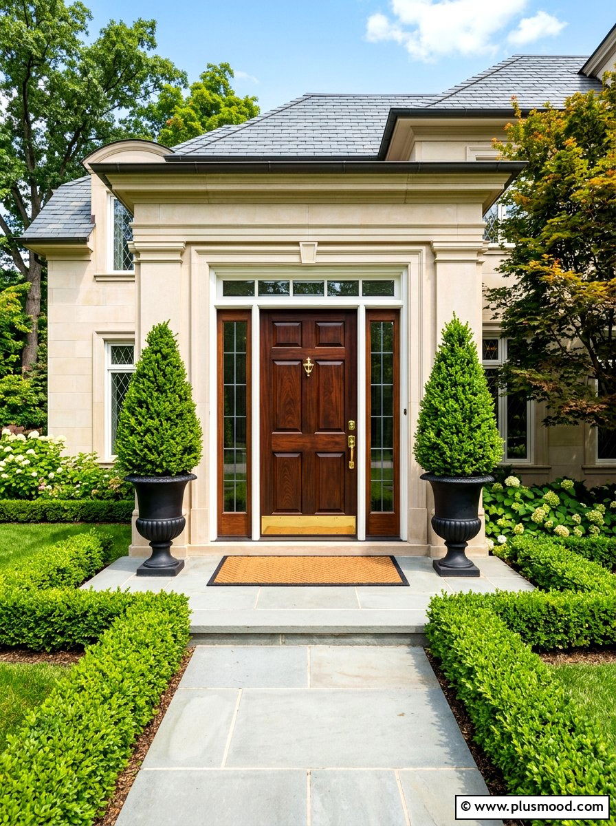 Symmetrical boxwood front entry - 25 summer elegant front porch ideas