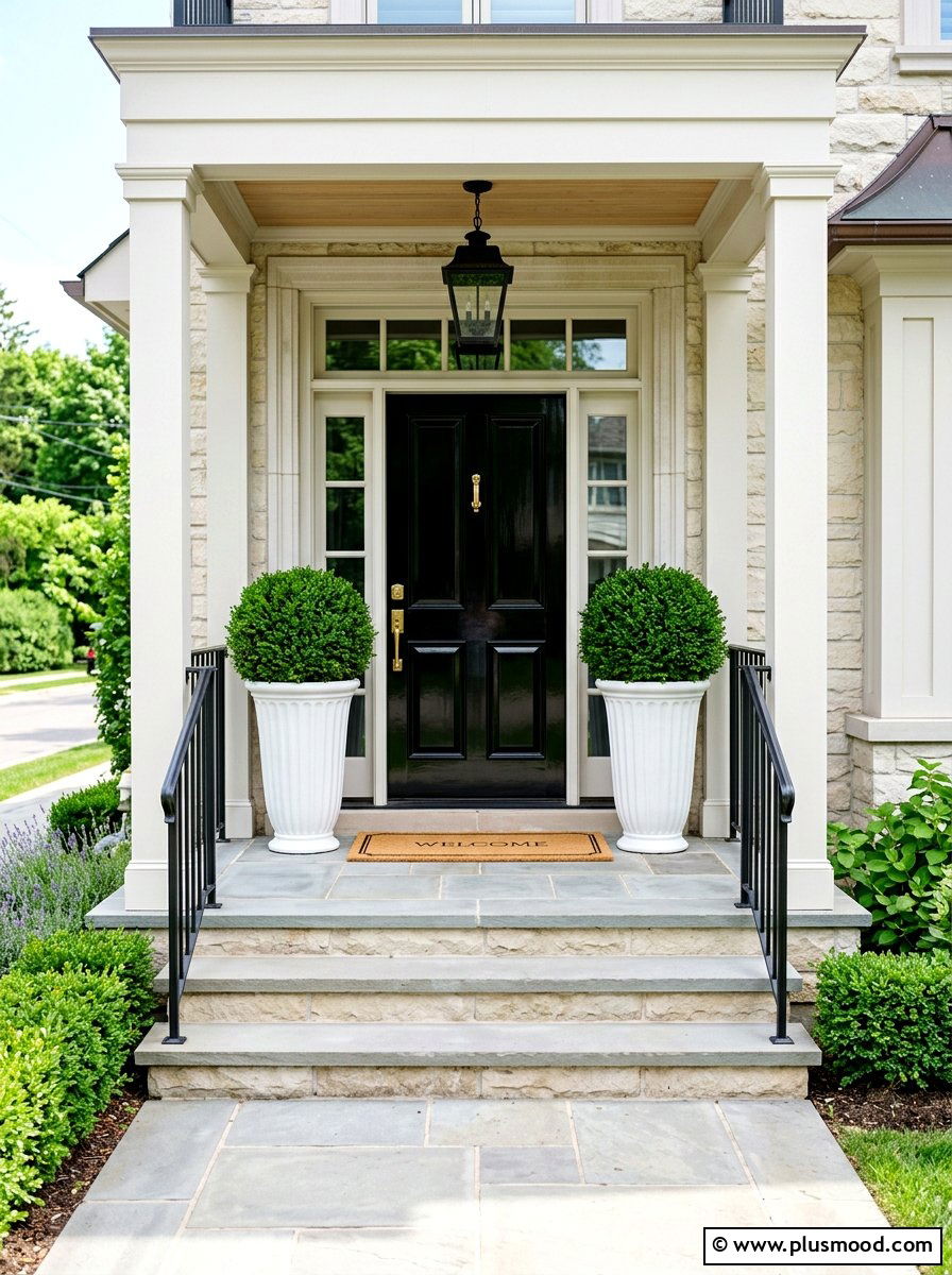 Symmetrical planter arrangement - 25 summer small porch curb appeal ideas