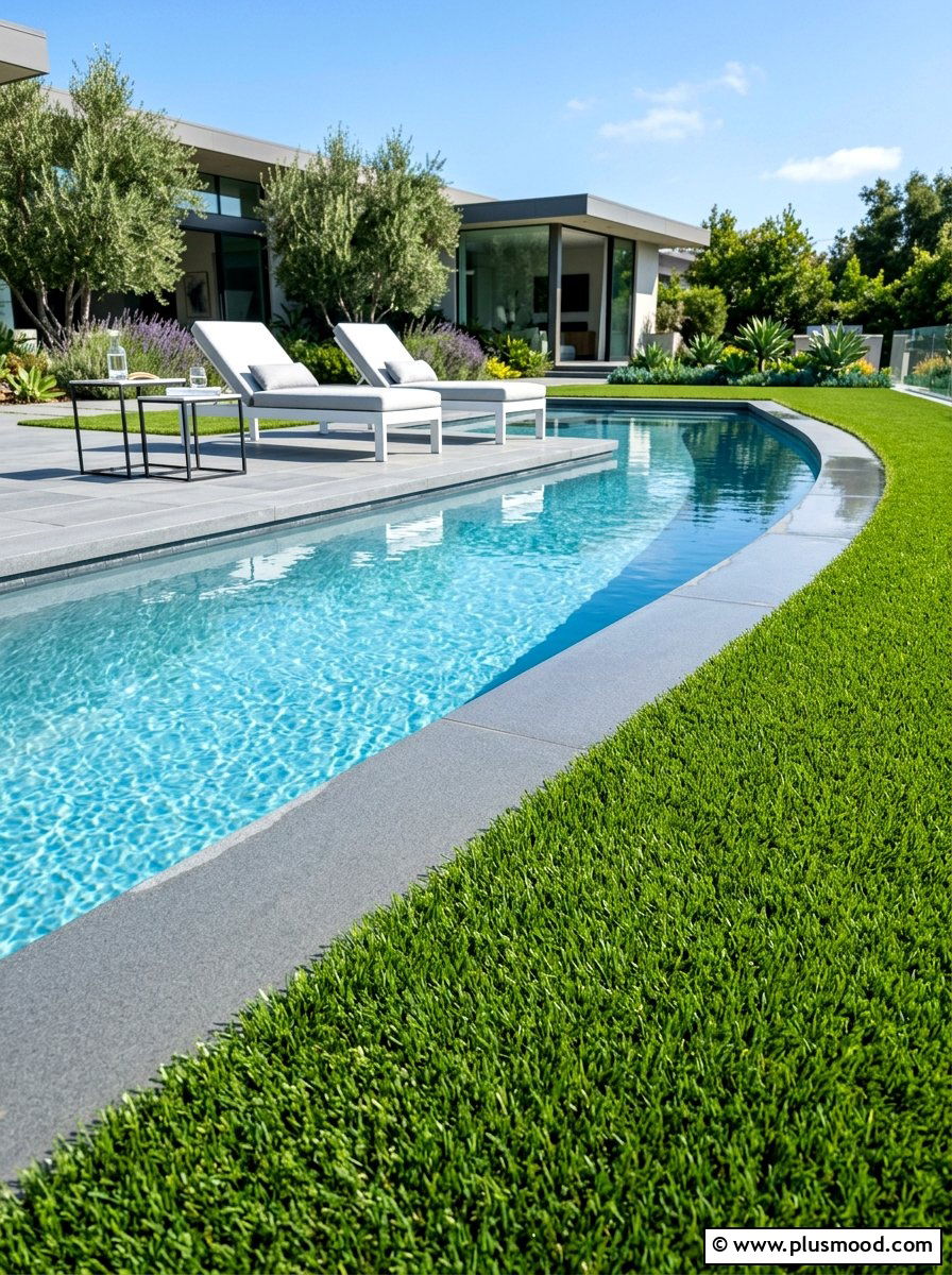 Synthetic Grass Border - 25 pool landscaping ideas for courtyard pools