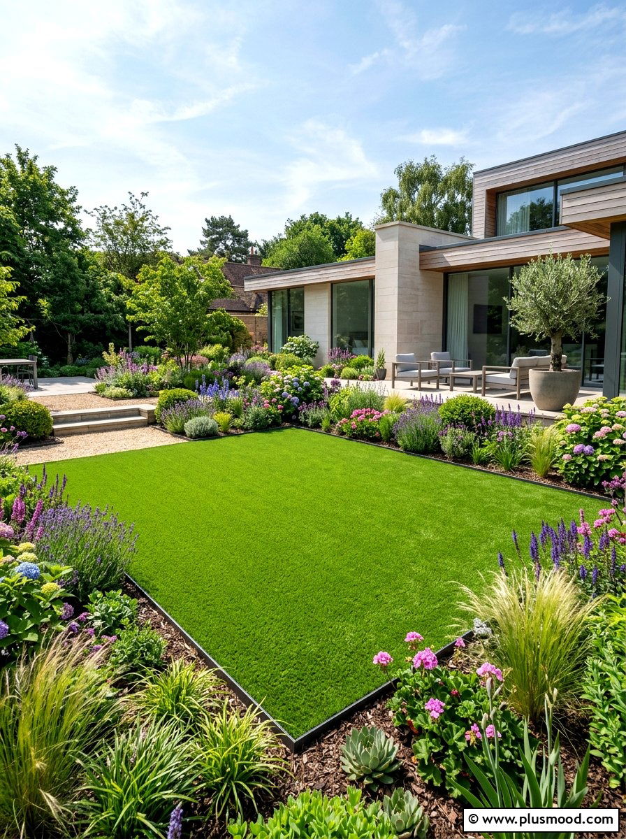 Synthetic Grass Lawn - 25 small backyard ideas for tiny homes