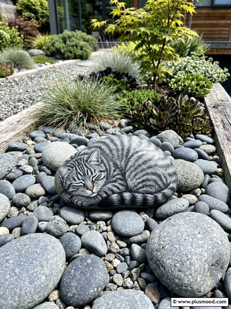 Tabby Cat Stripes - 25 painted rock ideas with cats