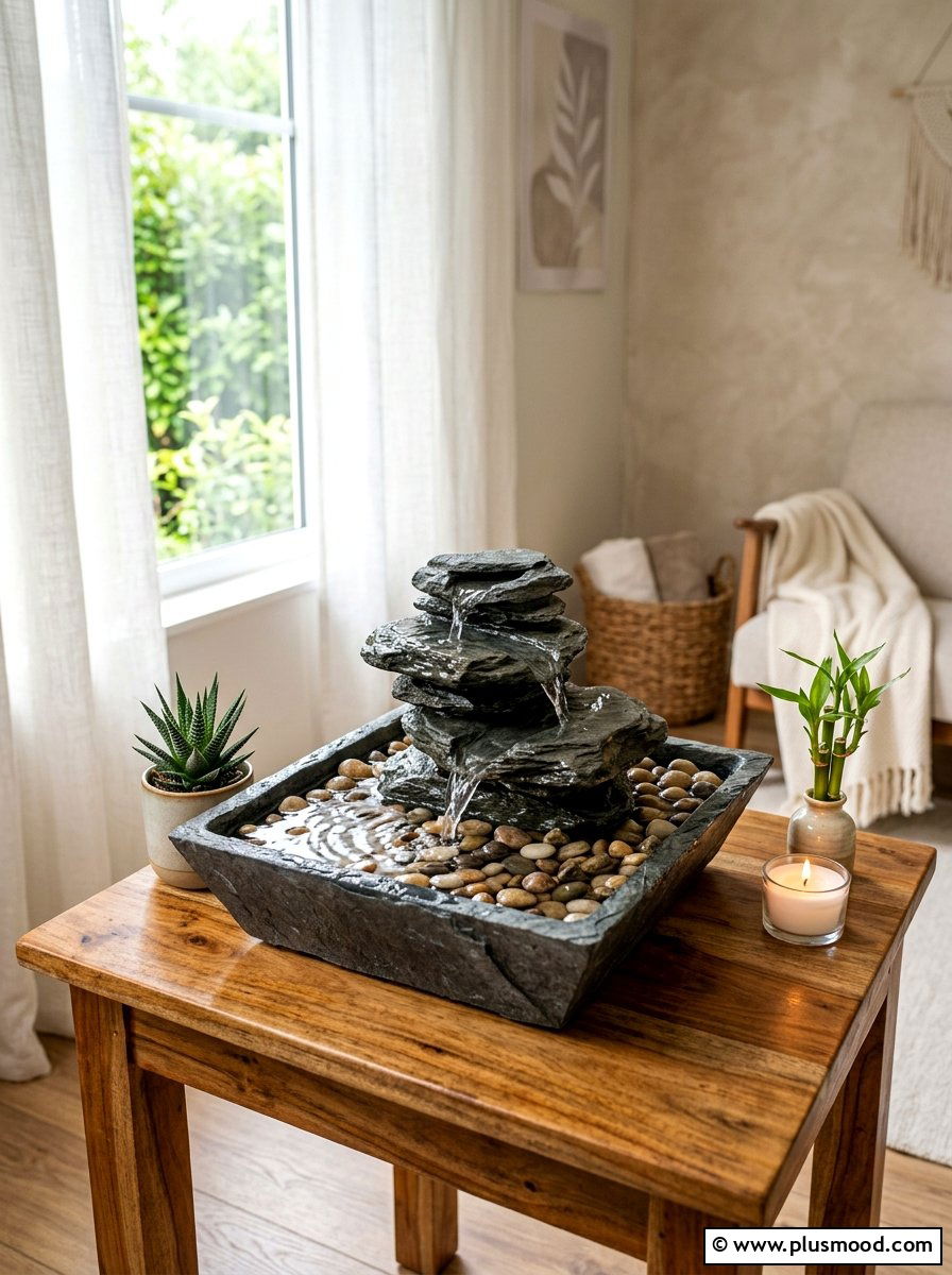 Tabletop Mini Water Fountain - 25 summer cozy apartment patio ideas