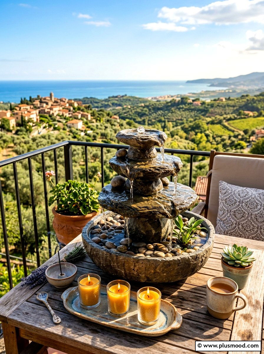Tabletop Water Fountain - 25 summer balcony patio ideas