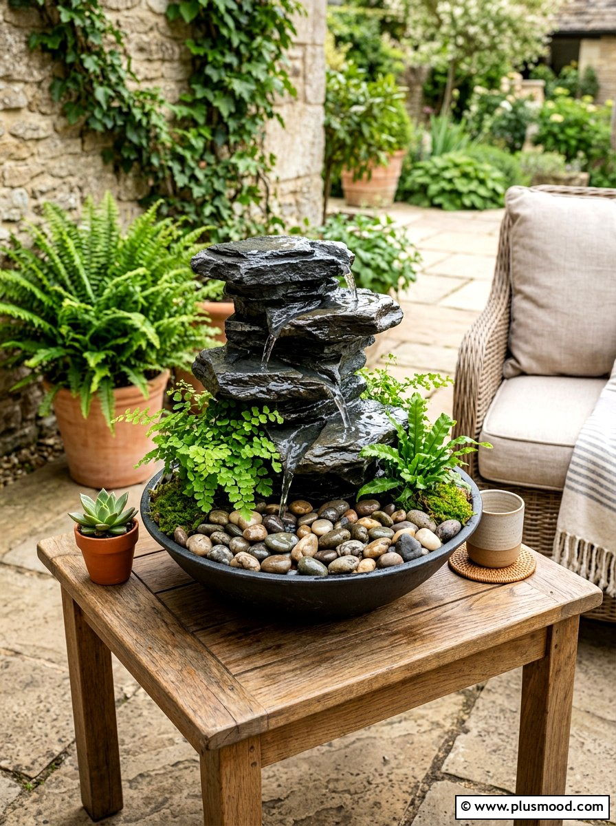 Tabletop Water Fountain Patio - 25 summer apartment patio ideas