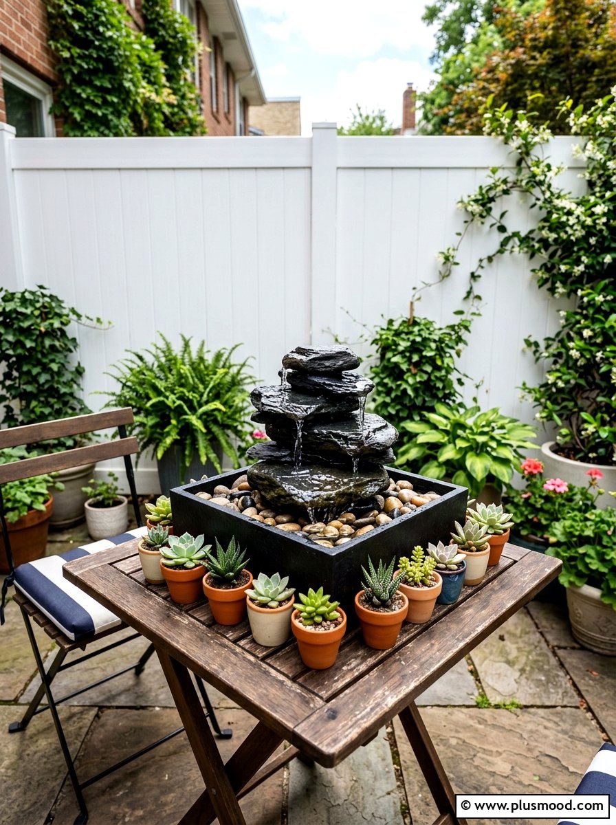 Tabletop Water Fountain - 25 small backyard ideas for apartments with fence